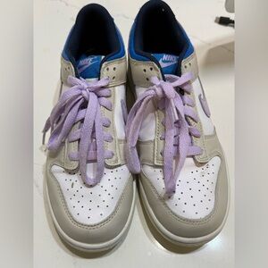 Nike Dunk Low GS 'Khaki Blue Pink' sneakers.